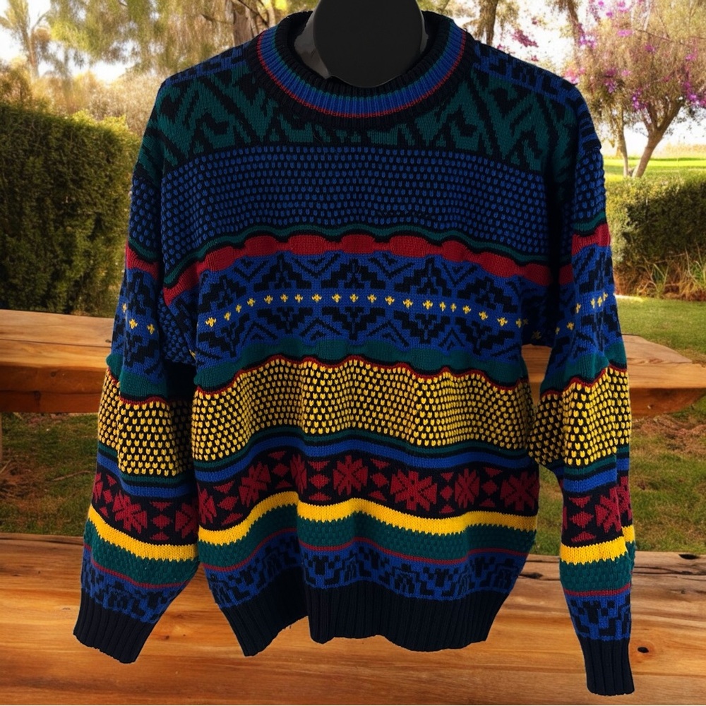 Vintage Multi-Colored Acrylic Crew Neck Geometric Sweater by Lightening Bolt - Picture 10 of 10